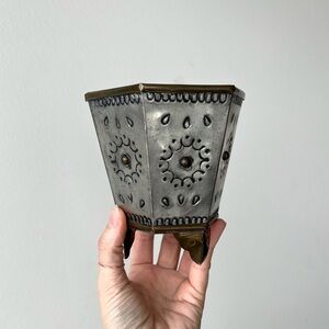 Vintage Punched Tin Brass Planter Vessel Decor